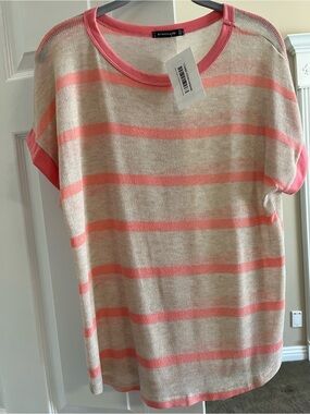 Staccato Coral and Beige Striped Knit Tee